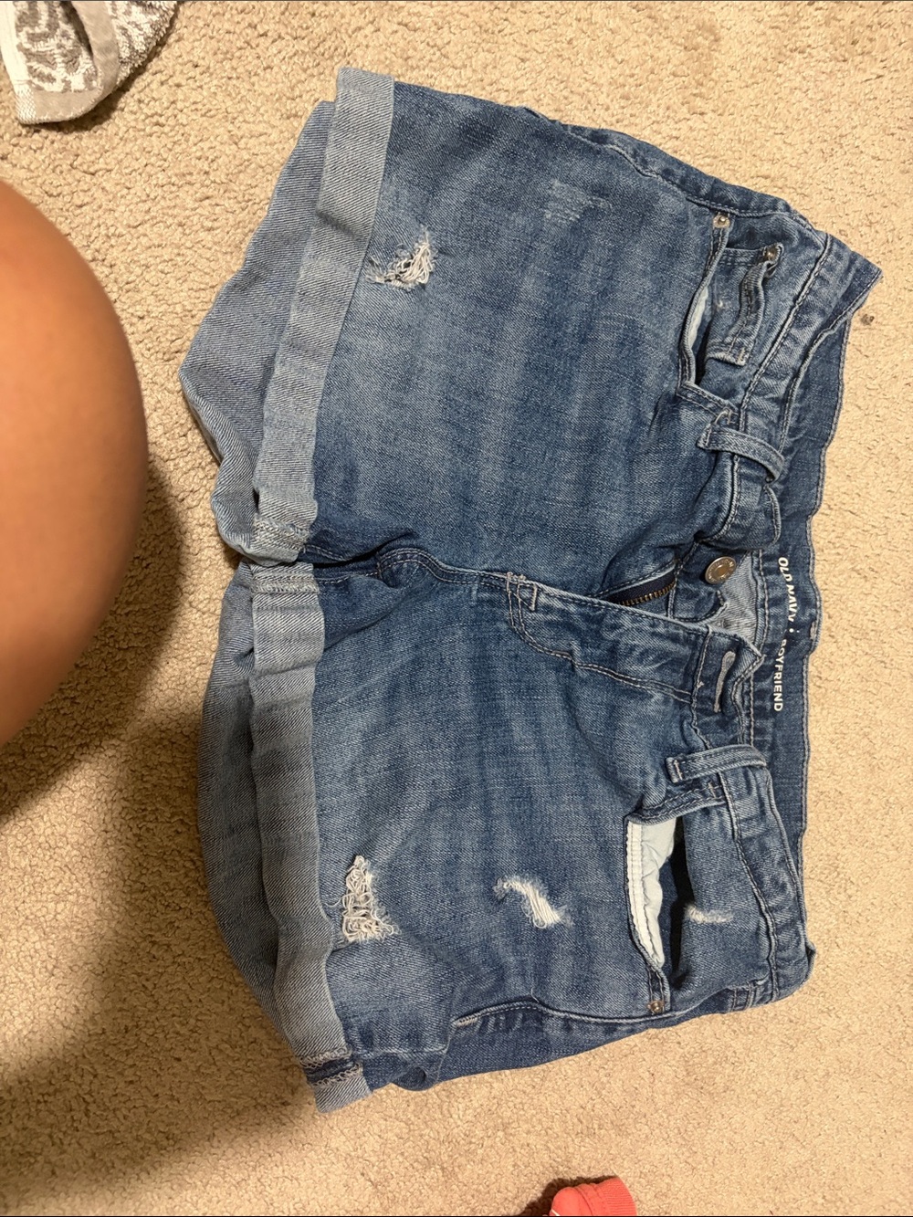 Old Navy Medium Blue Distressed Rolled-Hem Denim Shorts